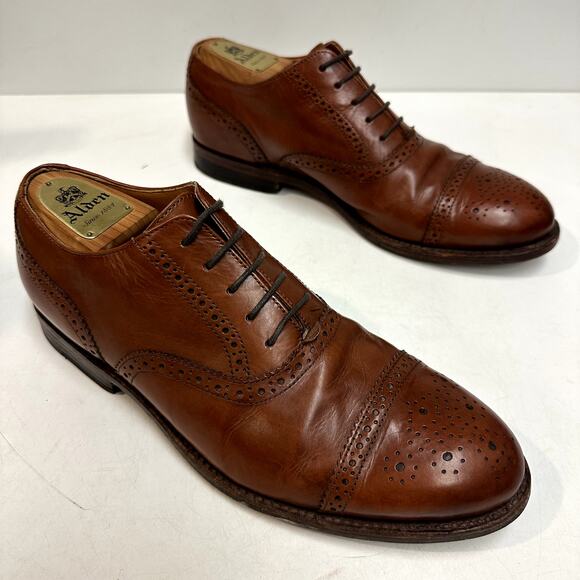 VERY GOOD Grant Stone x J. Crew Oxford Cap Toe Brogue Chili Brown Bench Made 9 - Picture 4 of 13